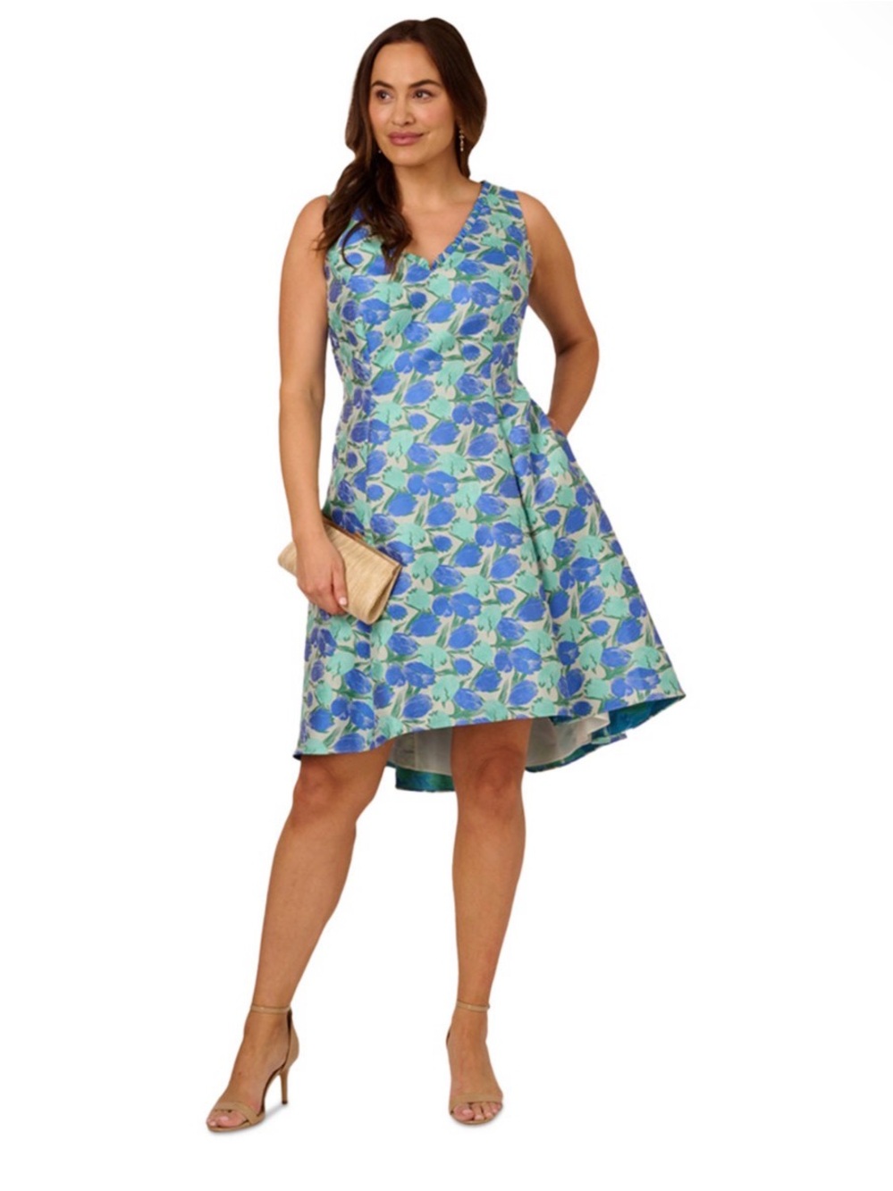 Adrianna Papell Printed Jacquard Fit & Flare Dress